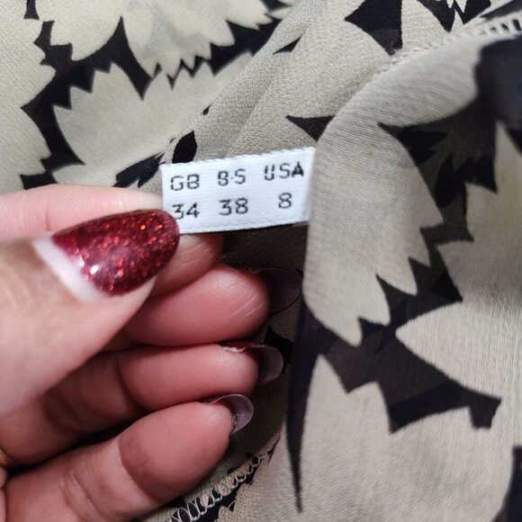 Vintage Panache Floral Black Tan Silk Wrap Top and Pocket Square Women Size 8 - Picture 8 of 13